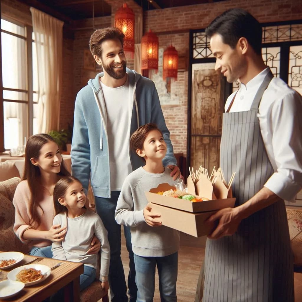 family taking takeaway