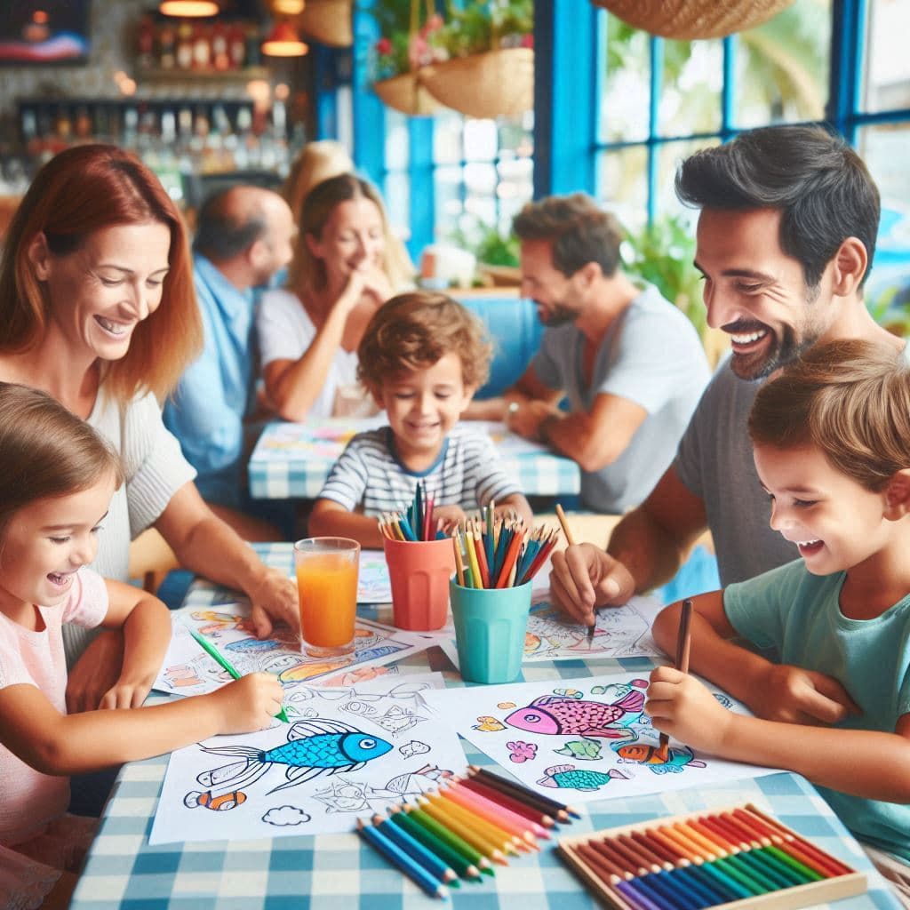 Kids painting Fishys in a restaurant