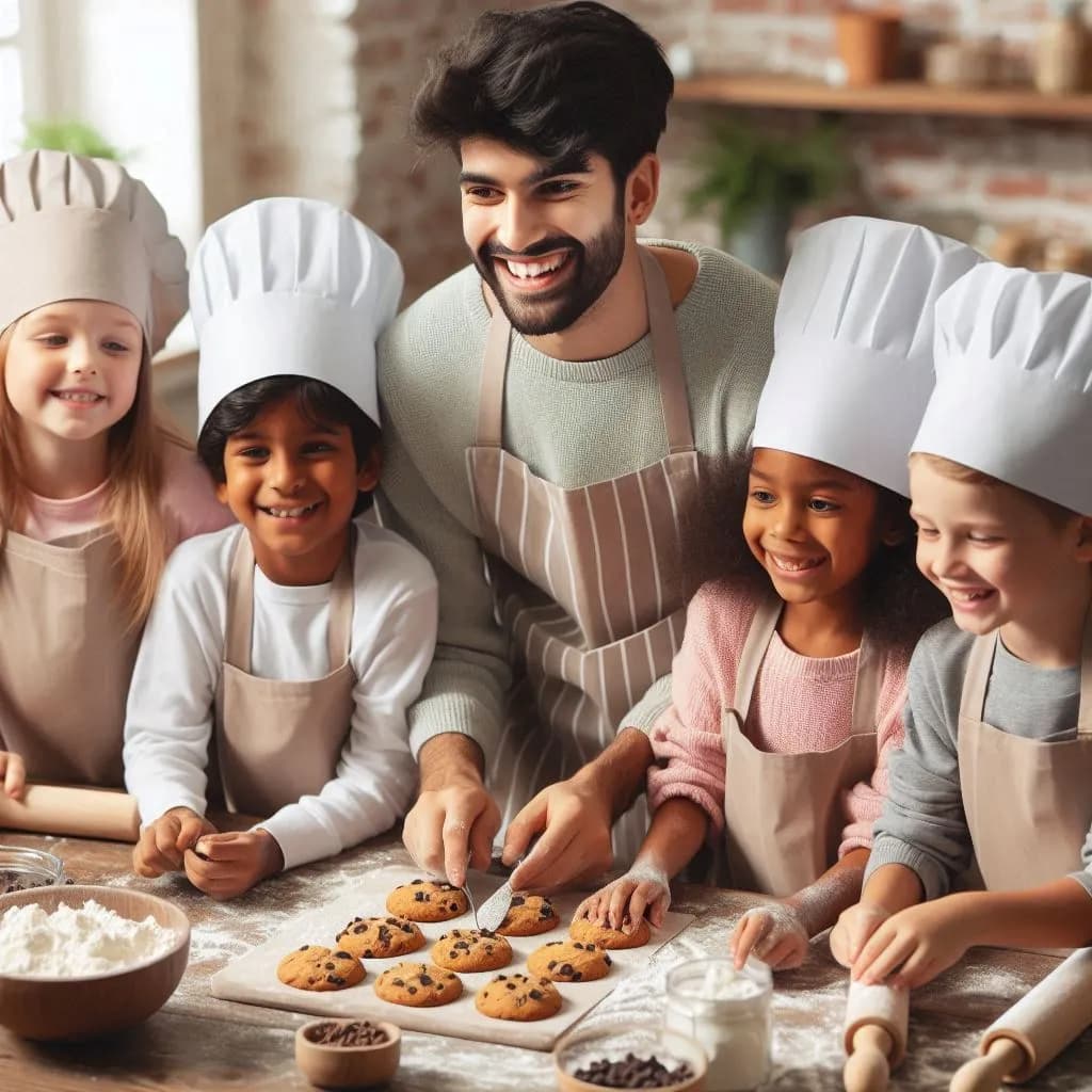 Family baking cookies