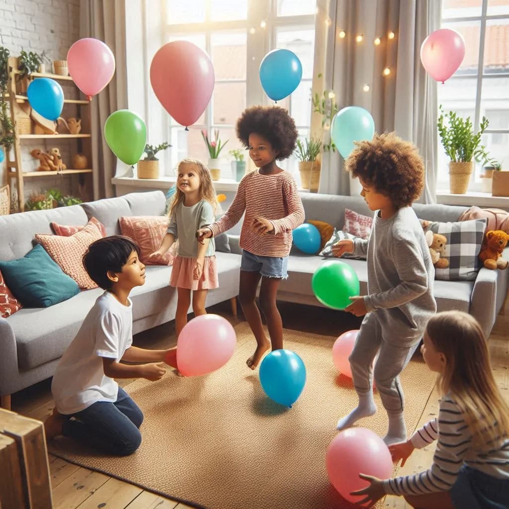 Kids play balloon volleyball