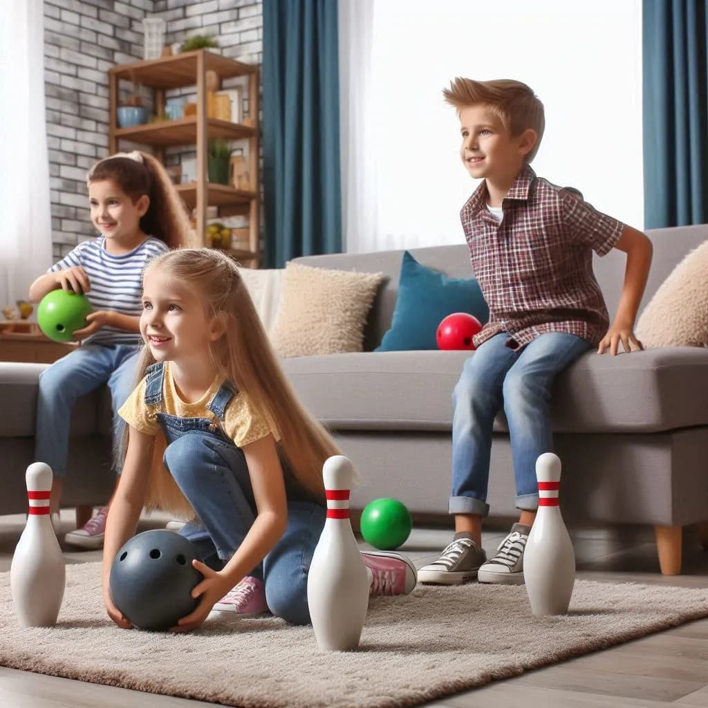 Kids play indoor bowling