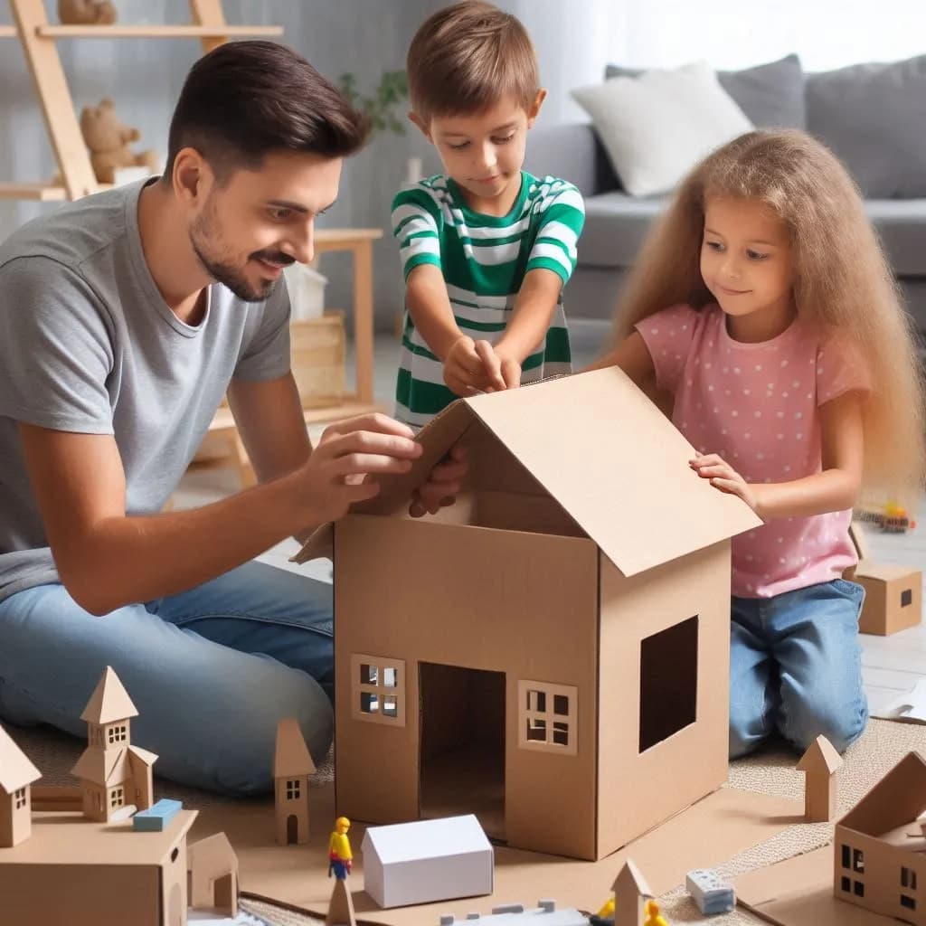 Kids create cardboard doll house