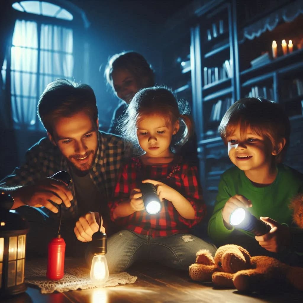 Kids play flashlight tag