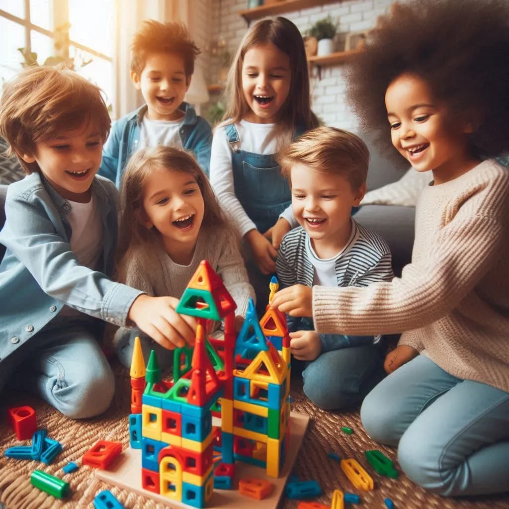 Kids play with magnets