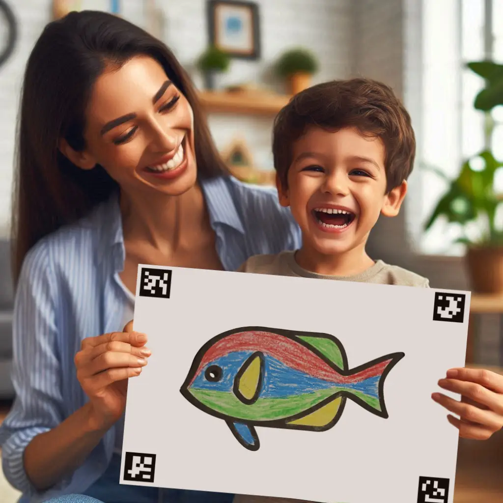 Kid holding Fishy coloring page
