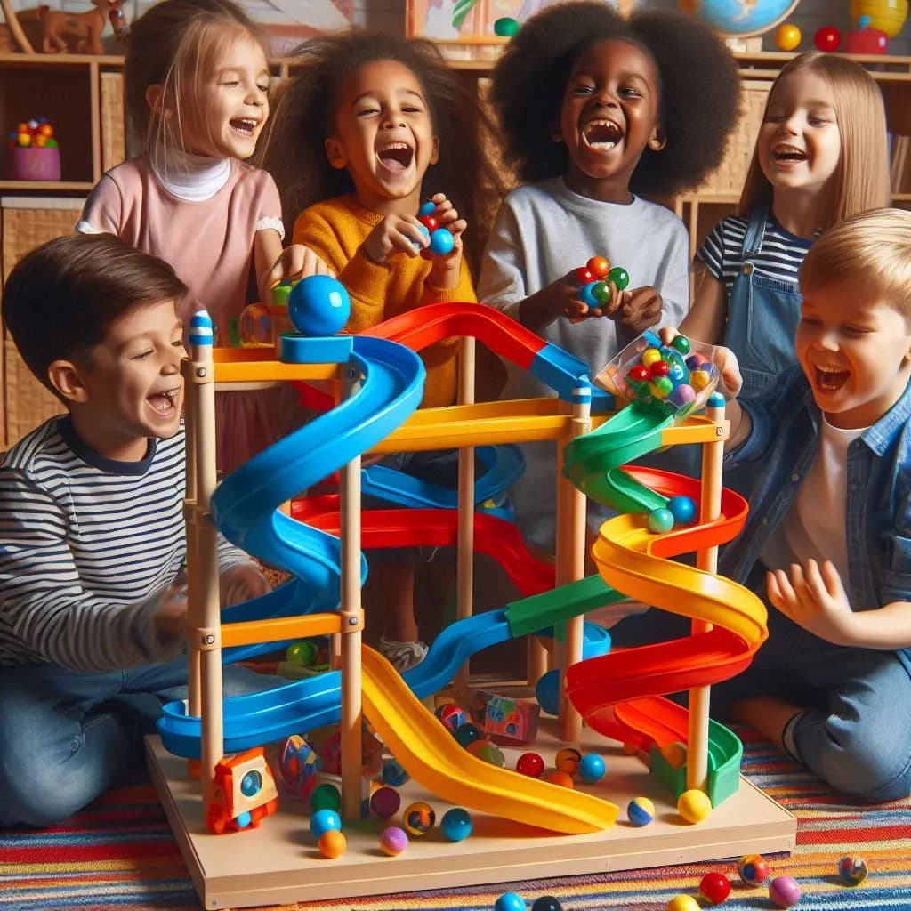 Kids play marble run